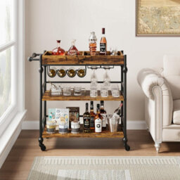 Bar Cart With Wheels 3 Tier Drinks Trolley Wine Rack Holder Serving - thumbnail 9