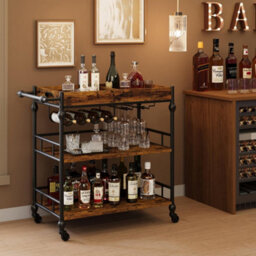 Bar Cart With Wheels 3 Tier Drinks Trolley Wine Rack Holder Serving - thumbnail 8