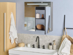 Beliani Bathroom Wall Mounted Mirror Cabinet Led Jaramillo 60 Cm 60 Cm Black - thumbnail 2