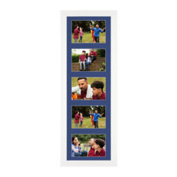AK Frames 26X8 White Sleek Multi Photo Frame With Blue Mount - Holds 5 Apertures (5X) 6X4 Photos - thumbnail 1
