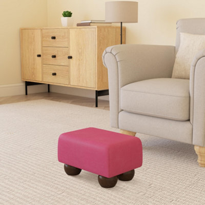 Blossom Pink Mahogany Wood Bun Feet Faux Leather Small Footstool  Handmade Uk By Footstools Direct - image 1