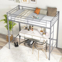 Metal Loft Bed Space Saving Loft Bed Frame With 2 Ladders - thumbnail 4