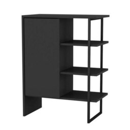 60Cm Wood Steel Living Room 1 Door Bedside Cabinet Shelf Shelving Bookcase Unit - Black - thumbnail 3