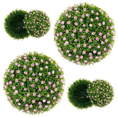 Gainoom 2Pcs Artificial Plant Topiary Balls 37Cm Faux Decorative Balls W/ Pink Flowers - image 1