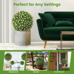 Gainoom 2Pcs Artificial Plant Topiary Balls 37Cm Faux Decorative Balls W/ Pink Flowers - thumbnail 4
