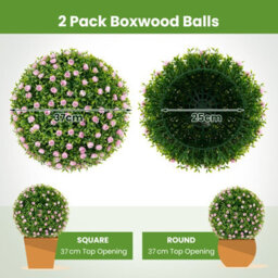 Gainoom 2Pcs Artificial Plant Topiary Balls 37Cm Faux Decorative Balls W/ Pink Flowers - thumbnail 2