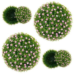 Gainoom 2Pcs Artificial Plant Topiary Balls 37Cm Faux Decorative Balls W/ Pink Flowers