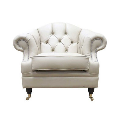 Chesterfield Handmade Armchair Shelly Pebble Real Leather In Victoria Style - image 1
