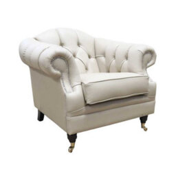 Chesterfield Handmade Armchair Shelly Pebble Real Leather In Victoria Style - thumbnail 3