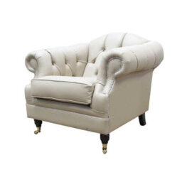 Chesterfield Handmade Armchair Shelly Pebble Real Leather In Victoria Style - thumbnail 5