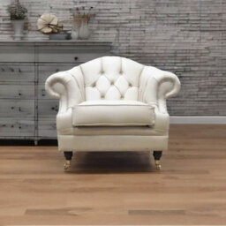 Chesterfield Handmade Armchair Shelly Pebble Real Leather In Victoria Style - thumbnail 4