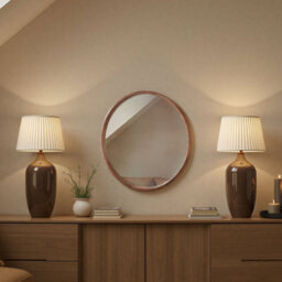 Yearn Solid Oak Round Warm Wood Wall Mirror - thumbnail 1