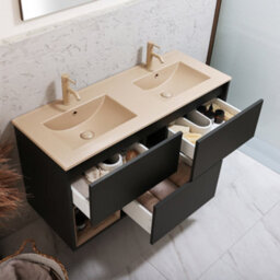 Homestylestore Black Grey 1212mm Wall Hung Bathroom Vanity Unit Led Lit Open Shelf And Sand Basin - thumbnail 2