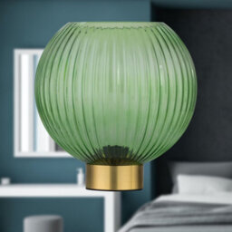 First Choice Lighting Betchley - Battery Operated Satin Brass Lamp With Green Glass - thumbnail 5