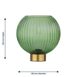 First Choice Lighting Betchley - Battery Operated Satin Brass Lamp With Green Glass - thumbnail 7