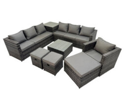 Fimous 10 Seater Garden Outdoor Rattan Furniture Set Patio Corner Sofa Coffee Table With Side Table 3 Stool Dark Grey - thumbnail 2
