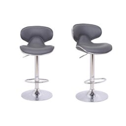 Lamboro Carcaso Kitchen Bar Stools Pair Grey, Adjustable Swivel Gas Lift, Chrome Base, For Breakfast Bar Or Kitchen - thumbnail 1
