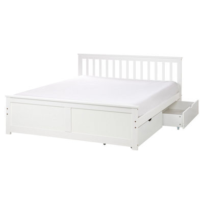 Beliani Bed With 2 Drawers Pine Wood Olendon 160 X 200 Cm (Eu King Size) White - image 1