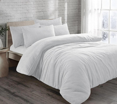 Homespace Direct Ltd Teddy Bear Fleece Duvet Cover Set Bedding Warm White Single - image 1