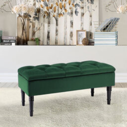 Darphe Green Buttoned Velvet Storage Bench