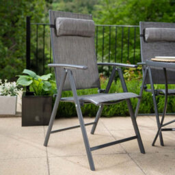 Primrose 4 Seater Dining Set Garden Furniture With Parasol Reclining Chairs Glass Table In Grey - thumbnail 6