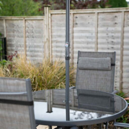 Primrose 4 Seater Dining Set Garden Furniture With Parasol Reclining Chairs Glass Table In Grey - thumbnail 2