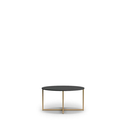 Arte Sleek Pula Coffee Table 80Cm - Contemporary Black Portland Ash With Gold Detailing - W800mm X H390mm X D800mm - image 1