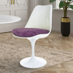 Fusion Living White Tulip Dining Chair With Luxurious Purple Cushion - thumbnail 2