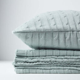 Homescapes Cotton Cable Knit Throw Duck Egg Blue, 130 X 170 Cm - thumbnail 7