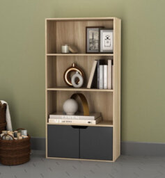 Urbn-Living Urbnliving Height 118Cm 4 Tier Wooden Bookcase Cupboard With Doors Storage Shelving Display Colour Oak Door Black Cabinet Unit - thumbnail 2
