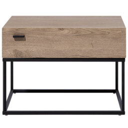 Wyld And Coco Novahome Bedside Table - Dark Brown Melamine Drawer, Black Metal Base, Industrial Design, W55 X D41 X H39Cm - thumbnail 1