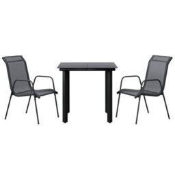 Berkfield 3 Piece Garden Dining Set Black Steel And Textilene - thumbnail 2
