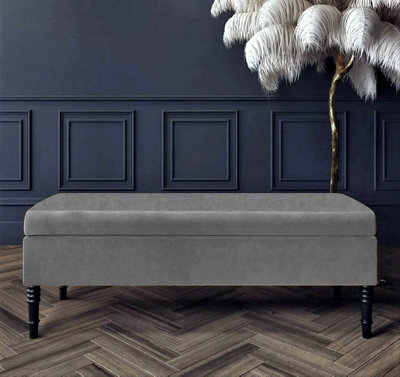 Safar Plain 150Cm Ottoman Storage Bench - Plush Velvet Shoe Bench - Steel Grey Upholstery Footstool With Storage - image 1