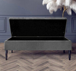 Safar Plain 150Cm Ottoman Storage Bench - Plush Velvet Shoe Bench - Steel Grey Upholstery Footstool With Storage - thumbnail 2