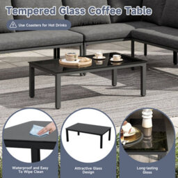 Abrihome 5-6 Seater Garden Furniture Set With Tempered Glass Coffee Table, L-Shaped Corner Sofa With Polyester Rope, Linen, Grey - thumbnail 5