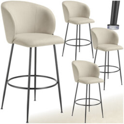 Tectake Bar Stool Luana - With Backrest, Velvet Look And Padded - Cream/black, Set Of 4 - thumbnail 1