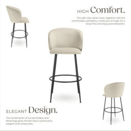 Tectake Bar Stool Luana - With Backrest, Velvet Look And Padded - Cream/black, Set Of 4 - thumbnail 3