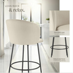 Tectake Bar Stool Luana - With Backrest, Velvet Look And Padded - Cream/black, Set Of 4 - thumbnail 4