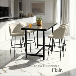 Tectake Bar Stool Luana - With Backrest, Velvet Look And Padded - Cream/black, Set Of 4 - thumbnail 7