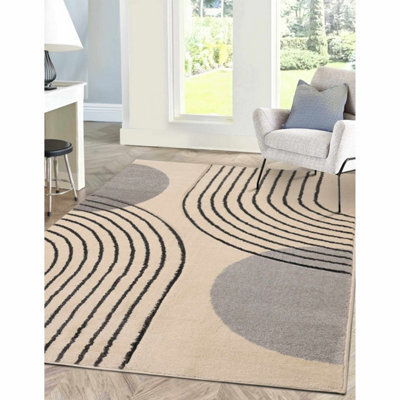 Melrose Modern Arcs Grey Lines Abstract Natural Design Small Indoor Area Rug 080/150 - image 1