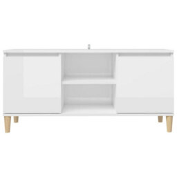 Berkfield Sturdy Tv Cabinet & Solid Wood Legs High Gloss White 103.5X35X50 Cm - thumbnail 5
