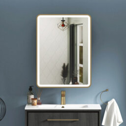 Royal Bathrooms Avenza 600 X 800mm Brushed Brass Frontlit Led Cabinet Illuminated Bathroom Mirror With Demister Pad & Touch Sensor