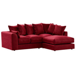 Furnishings For Less UK Brooklyn Plush Velvet 3 To 4 Seater L Shaped Corner Sofa Fibre Red Right Hand Facing