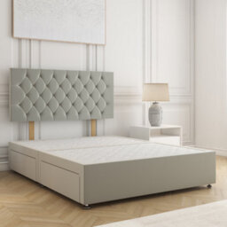 Bsspoke Mia Divan Bed In Silver Plush Velvet 24Inch Headboard & 2 Drawers Same Side & No Mattress In 3Ft 4Ft 4Ft6 5Ft 6Ft