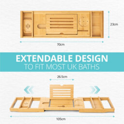Homiu Bamboo Bathtub Caddy Tray Expandable Bath Caddy Organizer W/ Book Ipad Kindle Stand - thumbnail 2