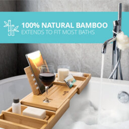 Homiu Bamboo Bathtub Caddy Tray Expandable Bath Caddy Organizer W/ Book Ipad Kindle Stand - thumbnail 7