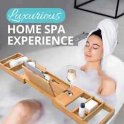 Homiu Bamboo Bathtub Caddy Tray Expandable Bath Caddy Organizer W/ Book Ipad Kindle Stand - thumbnail 4