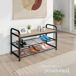 Tectake Shoe Rack Southampton - Surface Shelf And 2 Grid Shelves, Industrial Style -  - Industrial Wood Light, Oak Sonoma - thumbnail 8