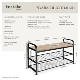 Tectake Shoe Rack Southampton - Surface Shelf And 2 Grid Shelves, Industrial Style -  - Industrial Wood Light, Oak Sonoma - thumbnail 6