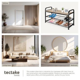 Tectake Shoe Rack Southampton - Surface Shelf And 2 Grid Shelves, Industrial Style -  - Industrial Wood Light, Oak Sonoma - thumbnail 7